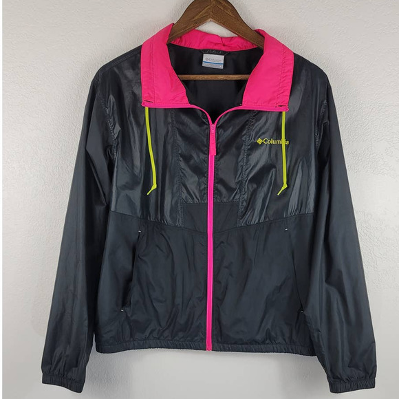 Columbia Jackets & Blazers - Columbia Black/Pink/Yellow Front Zip Front Pocket Windbreaker M